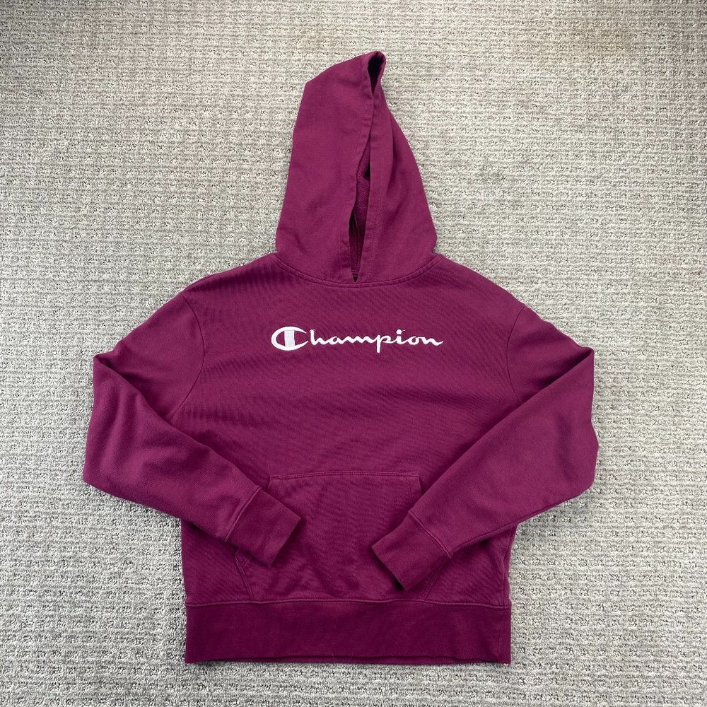 Champion Sweater Women XS Burgundy Hoodie Pullover Spell Out Embroidered Logo
